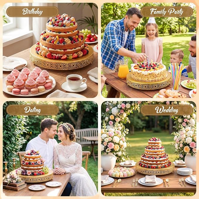 Wenqik 20 Inch Cake Stand Round Metal Cupcake Dessert Wedding Cake Stand Cookies Display Holder Fruit Food Serving Tray for Table Wedding Birthday Anniversary Party Decor (Gold)