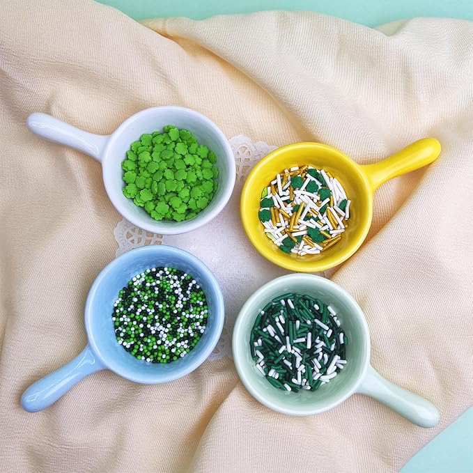Green Sprinkles for Cake Decorating, ST Patricks Day Spring Sprinkles Mix with Shamrock Clover Jimmies Nonpareils for Ice Cream Cupcakes Baking Cookies Cake Topping
