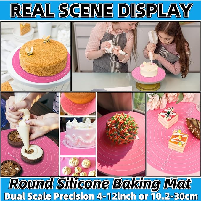 Silicone Baking Mat Cake Mat Silicone Cake Mat Silicone Baking Mat with Measurements for CakeTurntable Stand Non-Stick Heat Resistant Pastry Baking Sheet -Blue