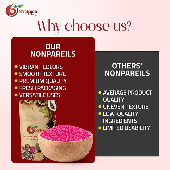 NY Spice Shop Pink Nonpareils - 1 Pound Colorful Candy Sprinkles - Pink Nonpareil Candies - Candy Sprinkles for Decorating Cupcakes, Cookies, Cakes, Chocolates and Desserts