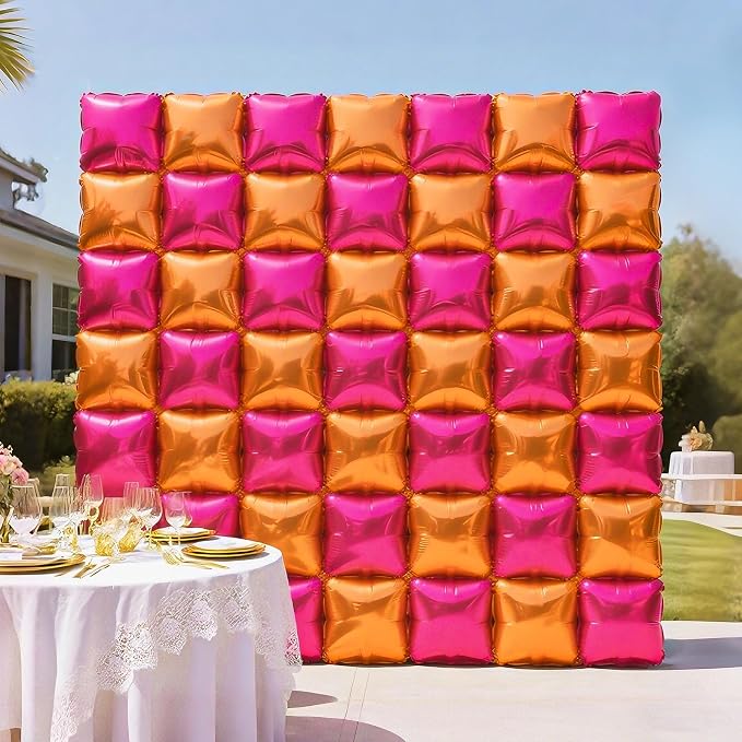 NISOCY 36PCS Rose Red and Orange Square Foil Balloons Wall Backdrop Double Sided Rose Red Orange Balloon Arch Kit for Birthday Baby Shower Valentine's Day Wedding Tropical Party Decorations