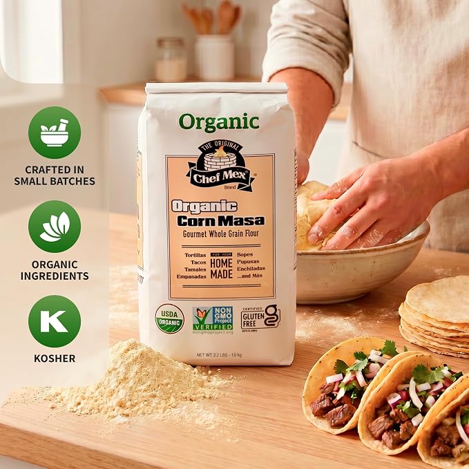 Chef Mex® Organic Corn Masa Gourmet Whole Grain Flour, USDA Organic, Non-GMO, Gluten Free, 2.2 lbs