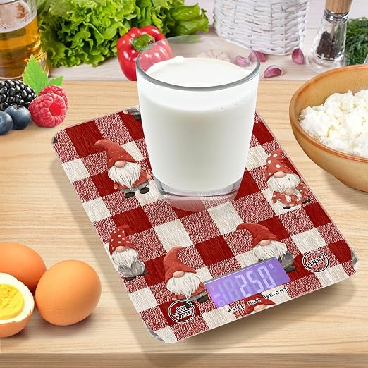 Food Scale Kitchen Digital Scale Food Ounces and Grams Dieting Baking Cooking Waterproof Glass Panels LCD Display,4 Units Scale Tare Function Checkered Red