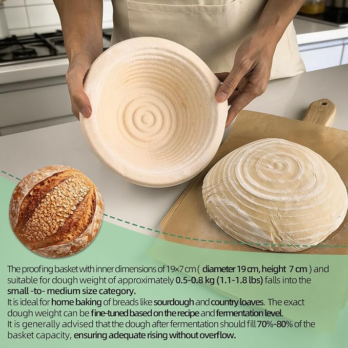 2-Pack Sourdough Bread Proofing Basket Set, 8" Oval & 7.5" Round Pulp Banneton with 2 Linen Liners, for Artisan Bread Baking
