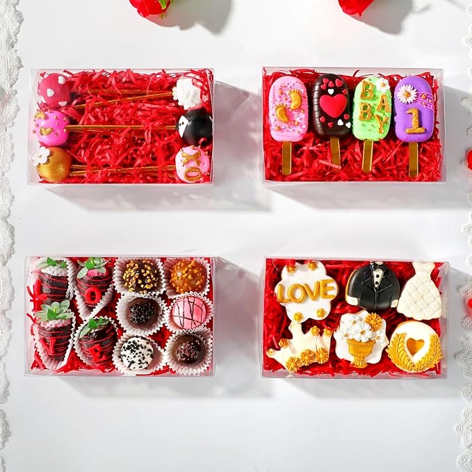 10PCS 8x5x2 Inch Clear Cookie Boxes Chocolate Covered Strawberry Boxes Bakery Boxes with Window Cakesickle boxes Chocolate Truffle Boxes Pretzel Boxes