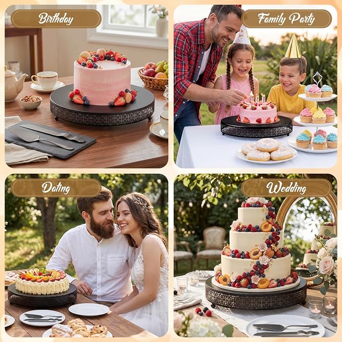 Wenqik Black Cake Stand 18 Inch Metal Round Cupcake Dessert Wedding Cake Stand with Cutting & Spatula Cookies Display Holder Fruit Serving Tray for Table Wedding Birthday Anniversary Party