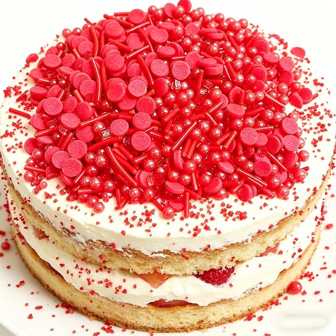 Sentovac Red Sprinkles Edible Red Round Confetti Jimmies Pearls for Cake Decorating Candy Cupcake Cookie Baking Ice Cream Dessert Halloween Christmas Holiday Vanlentine Decorations