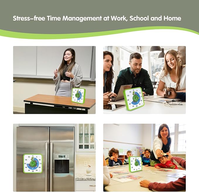 TWENTY5 SEVEN Countdown Timer 7.5 inch, 60 Minute 1 Hour Visual Timer for Classroom Teaching Tool Office Meeting, Mechanical Countdown Clock for Kids Exam Time Management Magnetic, Green Dinosaur