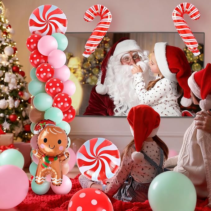 2 Sets Christmas Gingerbread Balloon Stand for Floor Adjustable Red Whilt Balloons Column Kit Set of 2 with Candy Crutch Balloons Tower Stand for Birthday Baby Shower Party Supplies