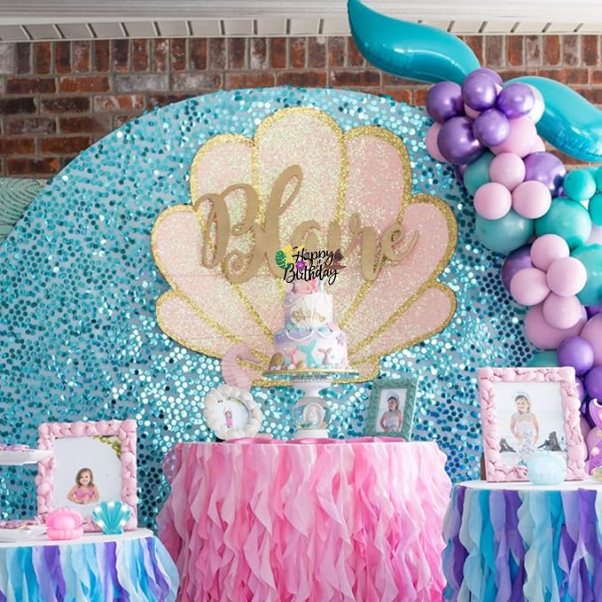 1 PCS Moana Inspired Cake Topper Black Glitter Palm Leaf Flower Happy Birthday Cake Pick Decoration for Tropical Hawaiian Luau Theme Baby Shower Kids Birthday Party Cake Decorations Supplies