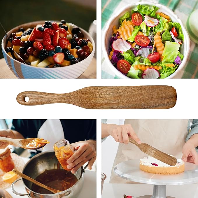 3 Pack Wooden Spurtle Blender Spatula Set for Sourdough Mixing, Bread Stirring, and Cooking, Non-Scratch Dough Scraper and Jar Mixing Tool, Ergonomic Design for Baking and Canning