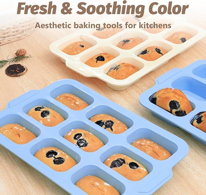 Nonstick Silicone Mini Loaf Pans: 9-Cavity Small Banana Bread Loaf Pans for Baking Cornbread with Metal Frame - Mini Meatloaf Tin for Oven - Brownie Tray for Baker Baking Lover (Blue)