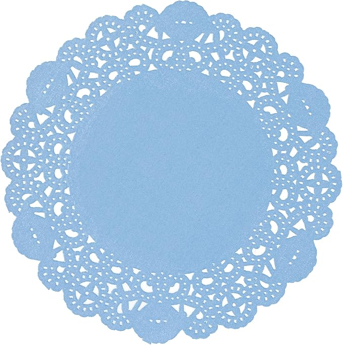 Restaurantware-Pastry Tek 6 x 6 Inch Placemat, 4000 Disposable Table Doilies - Elegant Lace Finish, Long Lasting, Sky Blue Paper Placemat, for Pastries, Cupcakes, Desserts