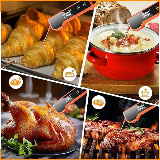 Instant Read Food Thermometer, Kitchen Cooking Gadgets with Backlit LCD Display, Fast & Accurate Temperature for Meat, BBQ, Grill, Baking, Deep Fry, Candy Making - Waterproof & Easy to Use