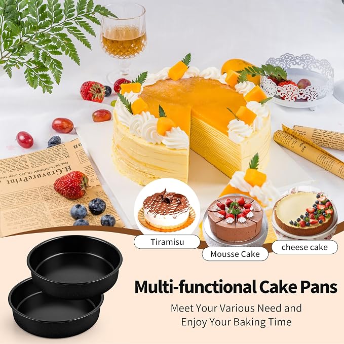 P&P CHEF Non-stick Cake Pan Set of 2, 7 Inch Round Baking Cake Pans Tins for Tier Smash Cakes, Non-Toxic & Solid, Stainless Steel Core & Leak-Proof, 2Pcs