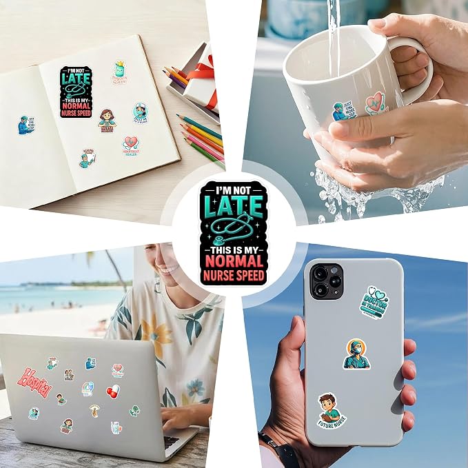 100 PCS Hospital Stickers Pack, Medical Nurse Doctor Vinyl Waterproof Decals, Funny Healthcare Sticker for Hard Hat Bumper Car Water Bottle Laptop Scrapbook, Gifts for Students Adults