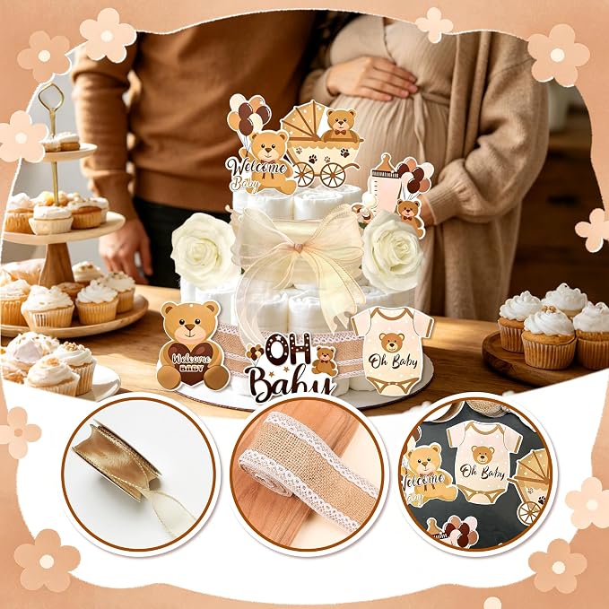 Boho Baby Shower Diaper Cake Decorating Kit Party Supplies Gender Reveal Decorations Baby Shower Gifts Cake Topper