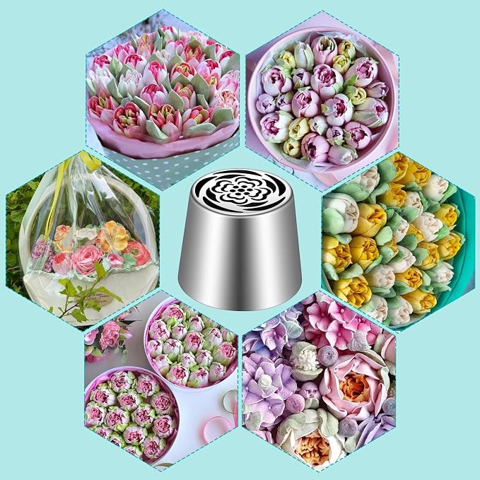 Russian Piping Tip Extra Large Flower Piping Tips for Cake Decorating Stainless Steel Floral Nozzle Frosting Pipings Kit for Pastry Cupcake Cake Decorating Wedding Birthday