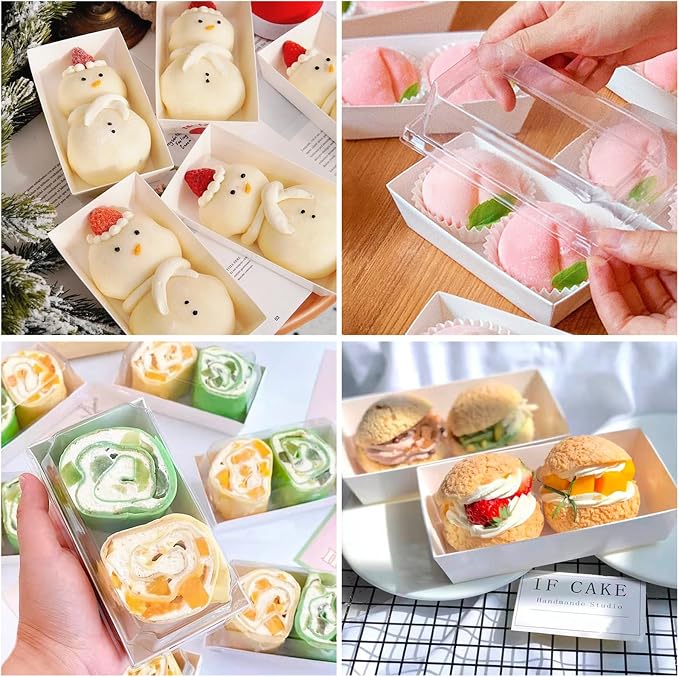 Ocmoiy Small Charcuterie Boxes with Clear Lids, 6x3 Inches, 50 Pack, Brown | To Go Paper Sandwich Containers, Disposable Bakery Treat Boxes, For 2 Cupcakes, Dessert, Muffin, Hot Cocoa Bomb, Strawberries