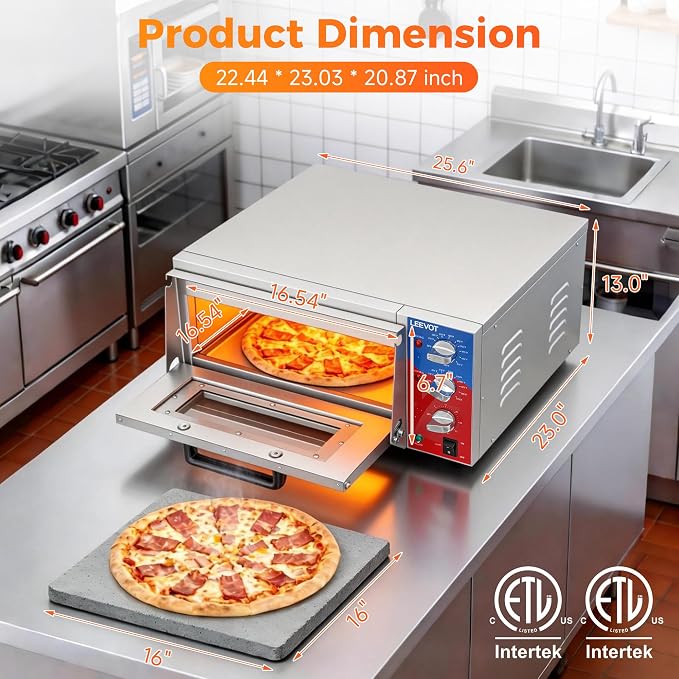 LEEVOT 16" Single-Deck Commercial Pizza Oven | 1800W Countertop Electric Pizza Maker with Timer & Ceramic Stone | ETL Certified 120V for Restaurant, Food Truck, Home Kitchen