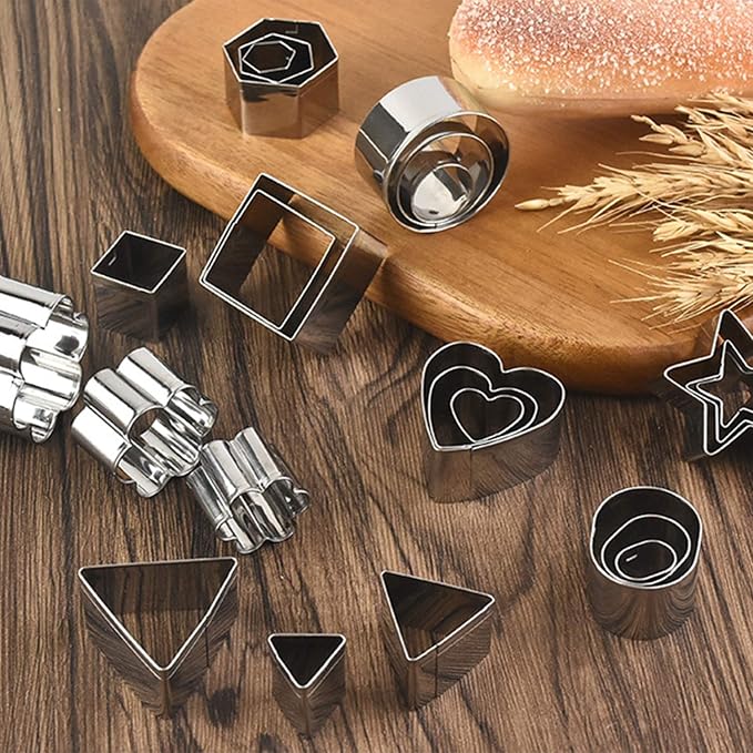 24 Pcs Geometric Shapes Cutters Set, DIY Stainless Steel Metal Cookie Cutters, Star Flower Hexagon Round Heart Square Triangle Oval Stainless Steel Cutter for Baking Small Cookie Cutters