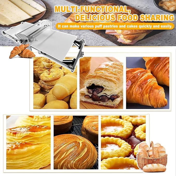 Electric Dough Roller Machine, Folding Pastry Dough Sheeter Machine,40x17.7in Sheeter Board 1 0.07 To1.18 Adjustable Thickness, Forward & Reverse Rolling, for Puff & Fondant Pastry