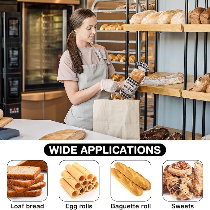 Containlol 50 Pack Bread Bags for Homemade Bread with Twist Ties, Clear Plastic Bakery Bags with Black Buffalo Plaid Design for Sourdough, Cookies, Rolls, Home Bakers Gift Packaging