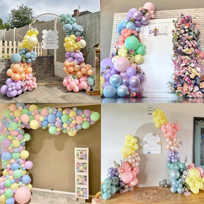 Pastel Balloon Garland Arch Kit Double Stuffed Pearl Macaron Pink Blue Yellow Green Purple Balloons for Baby Shower Wildflower Birthday Wedding Spring Flower Easter Party Decorations