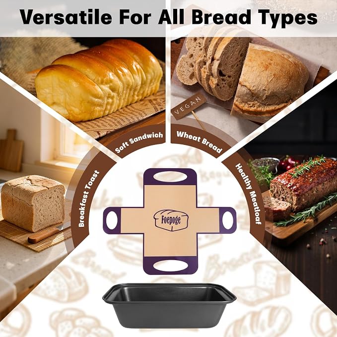 Loaf Pan with Liners Set: 2-Pack Nonstick 9 x 5 Inch Bread Pan and Loaf Liners for Homemade Oven Baking - Rectangular Baking Tray for Kitchen Home Baker Make Sourdough Banana Sandwich Bread(Purple)