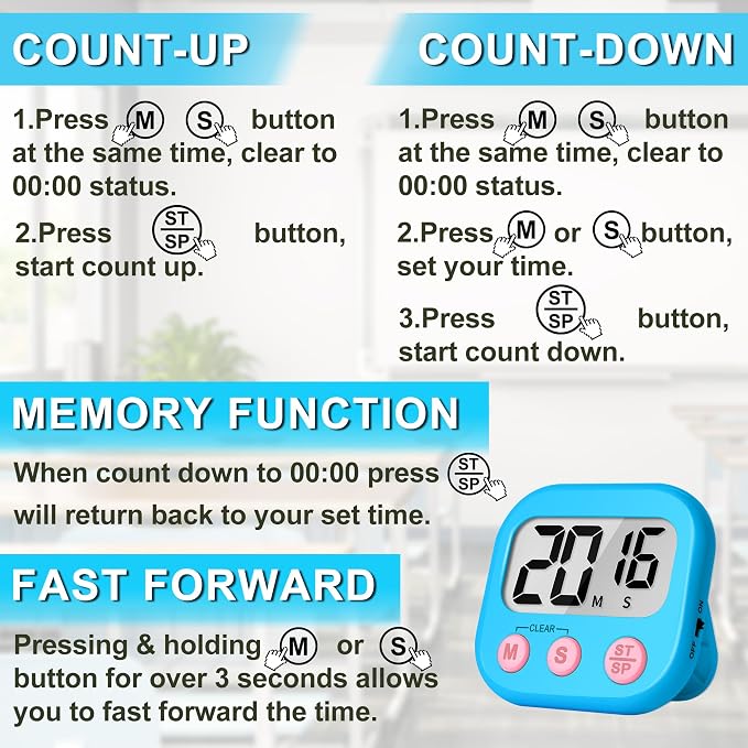 ZILLEEN Classroom Timer for Kids Teachers 6 Pack Digital Timers, Blue & Pink