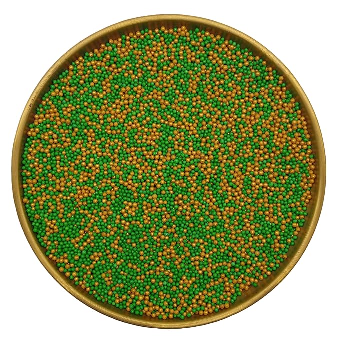 Dynastang 2mm Dark Green & Gold Pearls Sprinkles Edible Pearls Cake Decorating Stars Cake Decorations Cupcake Toppers Cookie Decorating Perfect for Cakes, Cupcakes, Desserts Toppings 3OZ