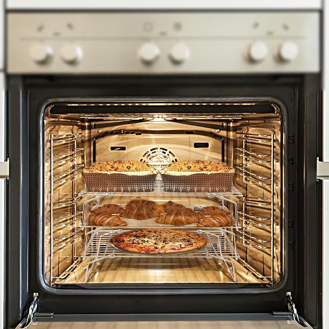 15IN x 10IN Cooling Baking Rack Set of 5, Leonyo 5-Tier Stackable Stainless Steel Wire Baking Cooking Racks Set for Cookie, Pizza, Cup Cake, Raised & Folding Feet