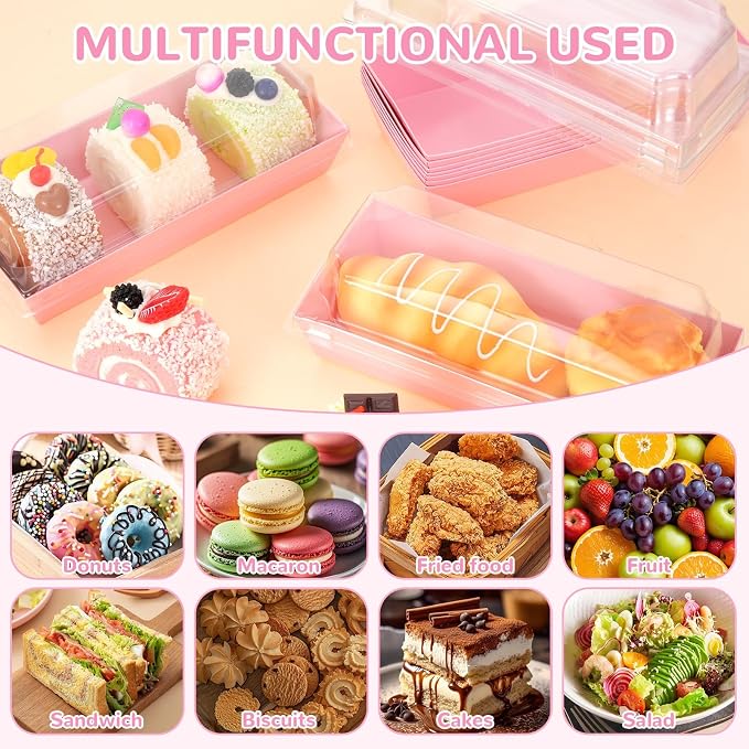 YEXEXINM 100 Pack Paper Charcuterie Boxes with Clear Lids, Disposable Kraft Sandwich Boxes Food Containers To Go Mini Treat Box for Bakery, Desserts, Sushi, Fruits, Cookies, Valentine Boxes (Pink)