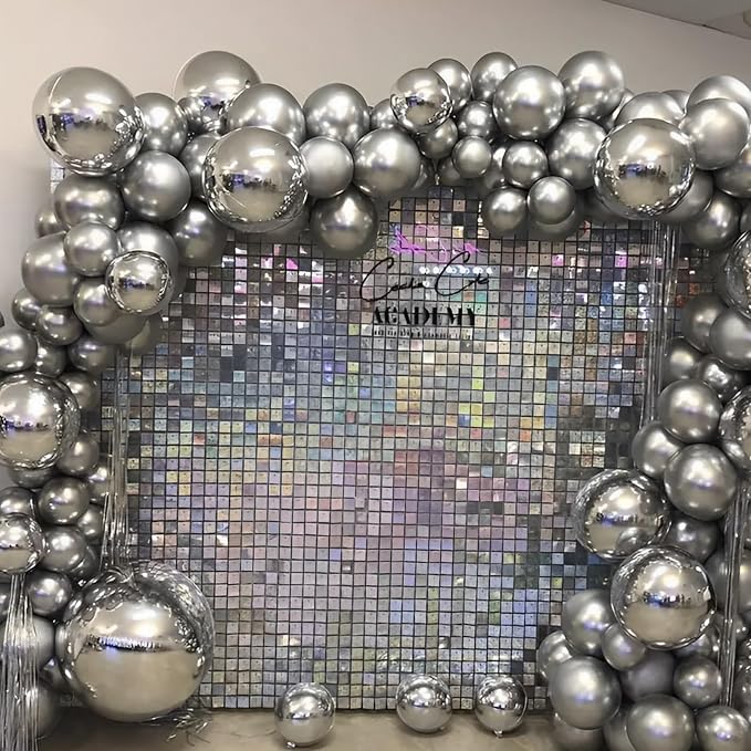 Voircoloria 110pcs Metallic Silver Balloons 12inch Chrome Silver Latex Party Balloons for Graduation, Wedding, Birthday, New Year, Baby Shower, Anniversary, Holiday Party Decorations
