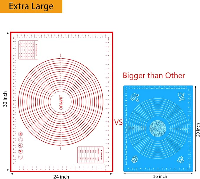 Silicone Baking Mat,Non Stick Rolling Dough with Measurements for Pie Pizza Cookies Fondant Making,Extra Thick Non Slip Silicone Pastry Mat (Red, XXL-24"×32")
