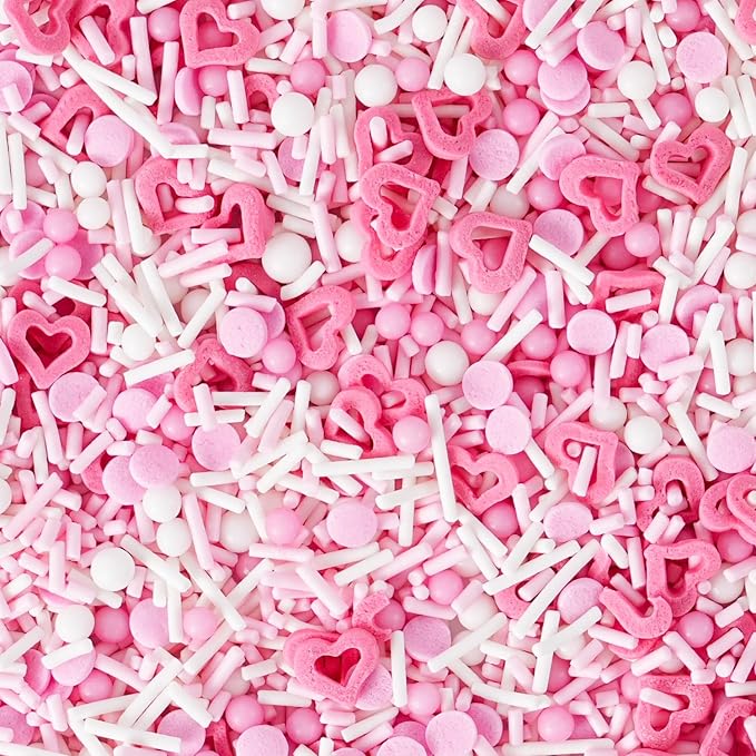 Dye Free Sprinkles Valentine Sprinkles Pink Heart No Artificial Dyes Natural Confetti Jimmies Pearl Sugar Sprinkles for Valentine‘s Day Cake Decorations Baby Shower, Cookies, Fondant Cake, Dessert Toppings, 4.2oz
