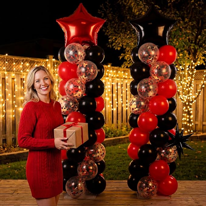 Skylety 2 Sets Balloon Column Stand Kit Adjustable Balloon Tower Stand with Bases for Birthday Wedding Anniversary Graduation Party Baby Shower Decorations Supplies(Red and Black,Red Black)