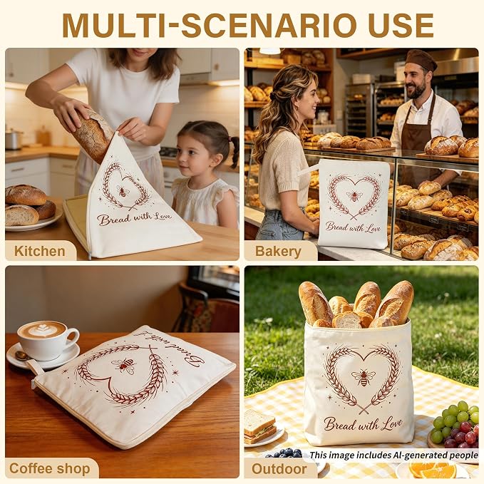 2-Pack Beeswax Bread Bags & 3 Wraps for Sourdough & Homemade – L-Zipper | Natural cotton, 17x13 in bag with wide L-zipper. Includes 3 wraps S/M/L. Reusable, freezer safe, washable, keeps bread fresh.