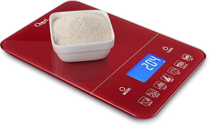 Ozeri Touch III 22 lb (10 kg) Digital Kitchen Scale with Calorie Counter in Tempered Glass, Red Engine