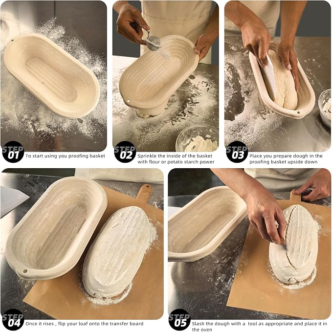 6x 12inch Oval Pulp Bread Proofing Basket Sourdough Banneton Bortform with 30pcs Liner Cover Bread Baking Supply For Professional and Homemade Artisan Bread