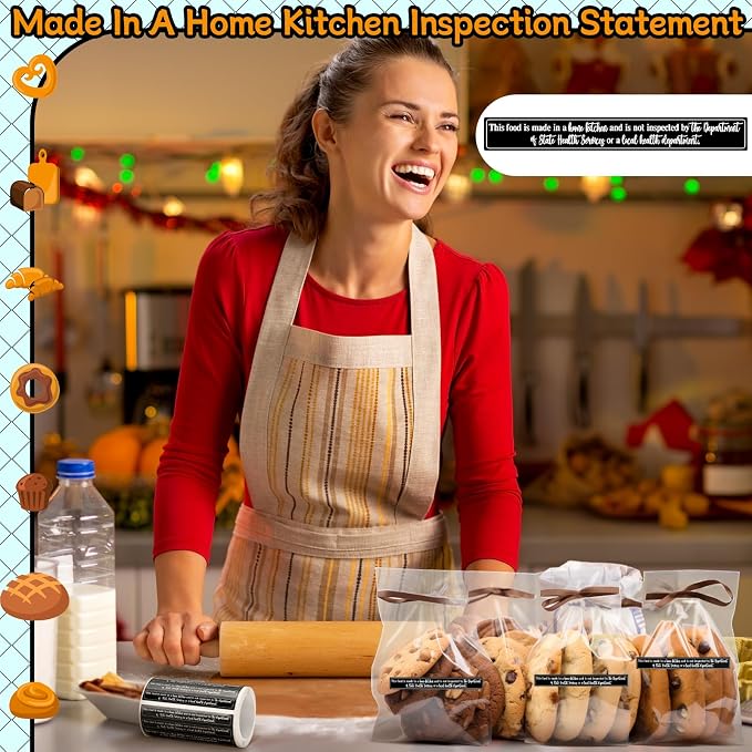 Marspark 500 Count Cottage Food Law Labels Stickers Made in A Home Kitchen Inspection Statement Thermal Printed Labels for Home Kitchen (2.8 x 0.35 Inch,Novelty,Black)