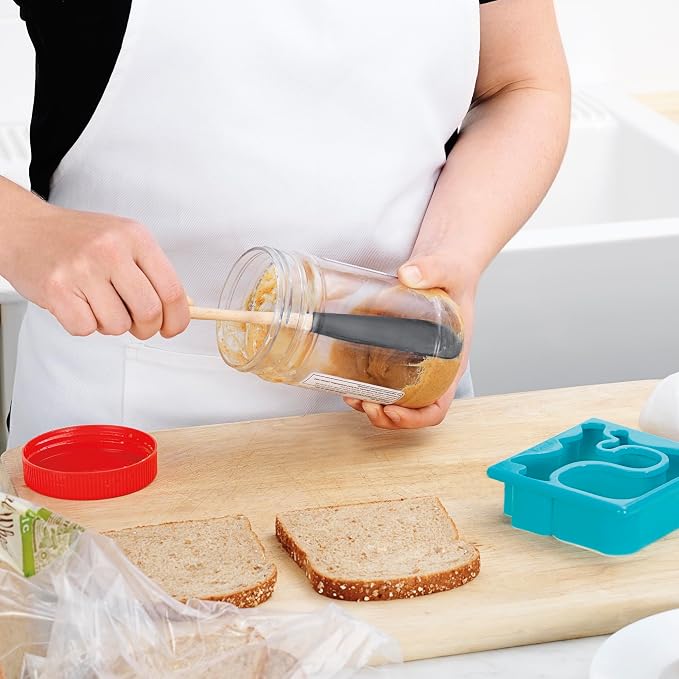 Tovolo Flex Core Jar Scraper With Wood Handle Long Silicone Spatula For Peanut Butter Jelly Jars, Heat Resistant BPA Free Long Handle Jar Spatula for Scraping Spreading Charcoal Gray