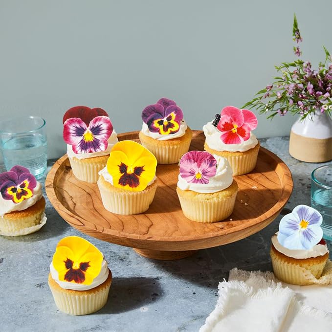 Ephlyn 64Pcs Edible Flower Cupcake Toppers Wafer Paper Flat Cake Toppers Spring Bridal Engagement Baby Shower Birthday Party Cupcake Picks Anniversary Party Supplies