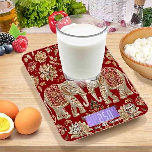 Food Scale Kitchen Scale Food Weight Scales Digital Weight Grams and Ounces Small Electronic Food Scale for Baking Cooking Red Retro Elephant Flowers