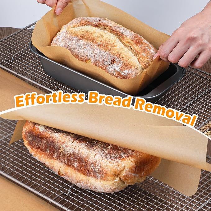 Webake Pre-Cut Unbleached Parchment Paper Loaf Pan Liners, Non-Stick Baking Paper for 8.5 x 4.5, 9 x 5 & 10 x 5 Inch Bread Pans, Fits 1lb, 1.5 lb & 2 lb Loaves, 100pcs