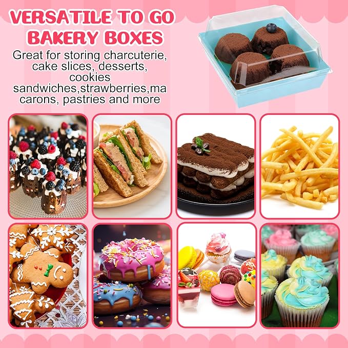 Vesici 300 Pcs 5 Inch Small Charcuterie Boxes with Clear Lids Cake Slice Containers Paper Bakery Boxes Disposable Food Containers for Dessert Cookie Sandwich Mini Cake Strawberry