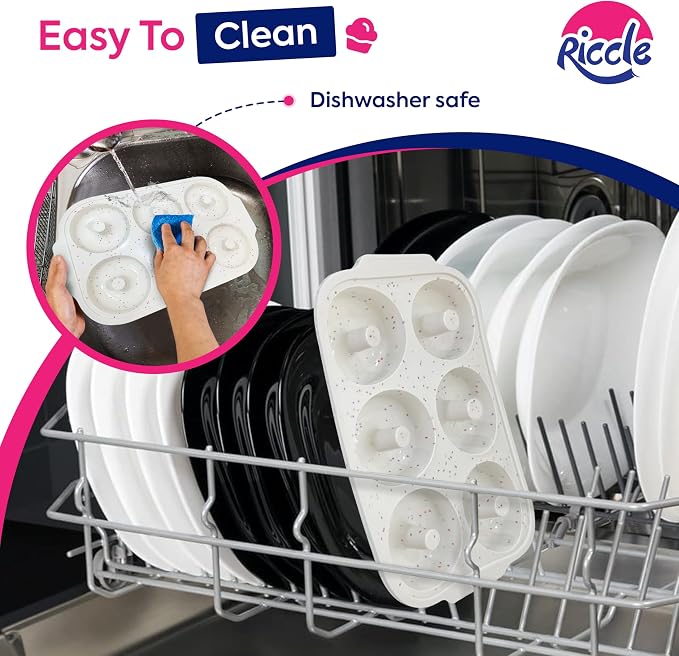 RICCLE Silicone Donut Pan – 2 Pack, 6 Cavity Donut Pan for Baking with Metal Reinforced Frame | Non-Stick Silicone Donut Molds for Baking, Doughnut Pan & Bagel Pan – BPA Free, Oven & Dishwasher Safe