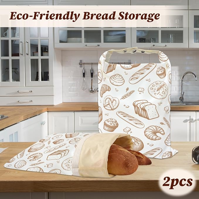 Beeswax Bread Bags, 2 Pack for Homemade Bread and Sourdough Storage | Groovy Bread, Reusable Polyester Bread Storage With Beeswax Coating And Snap Closures