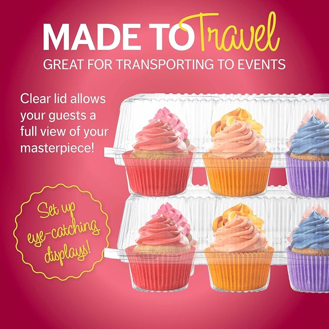 Plastic Cupcake Containers Boxes | 6 Compartment – 40 Pack | Disposable High Dome Dozen Cupcake Holder With Lid Bulk | Extra Sturdy Stackable Cupcake Boxes | Durable Muffin Packaging Transporter To Go