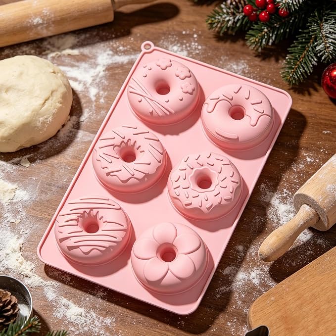 Donut Pan - 6-Cavity Safe Non-Stick Food-Grade Tray - Donut Silicone Mold - for Home Kitchen Cooking Indoor House Family Homemade Microwave Freezer Oven